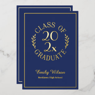 Class Of 2025 Graduation Party Blue and Gold Foil Invitation
