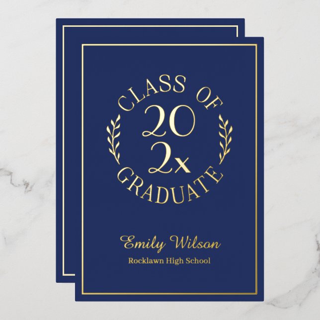 Class Of 2025 Graduation Party Blue and Gold Foil Invitation (Front/Back)