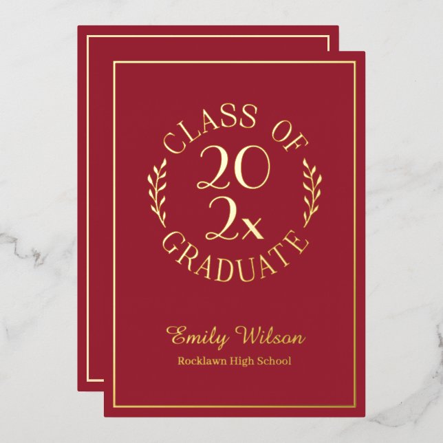 Class Of 2025 Graduation Party Maroon and Gold Foil Invitation (Front/Back)