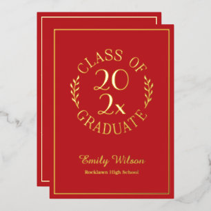Class Of 2025 Graduation Party Red and Gold Foil Invitation