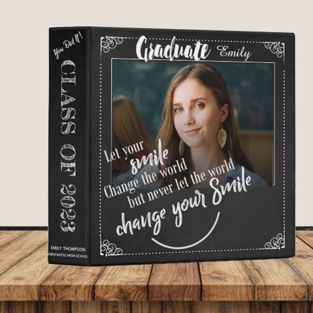 Class Of 2025 Graduation Photo Memories Chalkboard 3 Ring Binder (Creator Uploaded)