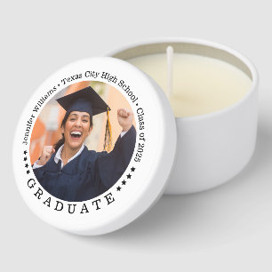 class of 2025, graduation photo simple script  mini candle favors