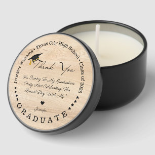 class of 2025, graduation rustic wood thank you mini candle favors