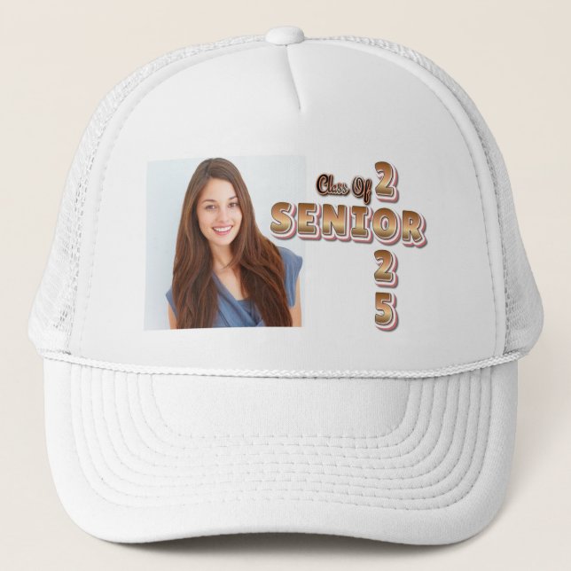 Class of 2025 Graduation Senior Graduate Photo Trucker Hat (Front)