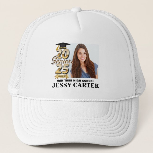 Class of 2025 Graduation Senior Graduate Photo Trucker Hat (Front)