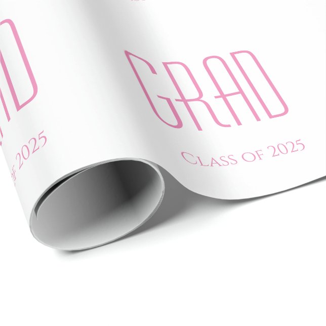 Class of 2025 Graduation Simple Pink Typography  Wrapping Paper (Roll Corner)