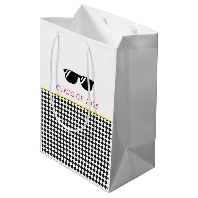 Class of 2025 Graduation Sunglasses Checker Fun Medium Gift Bag (Back Angled)