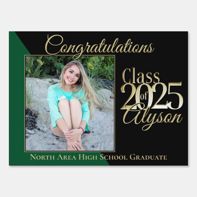 Class of 2025 Green Graduate Photo Yard Sign (Front)
