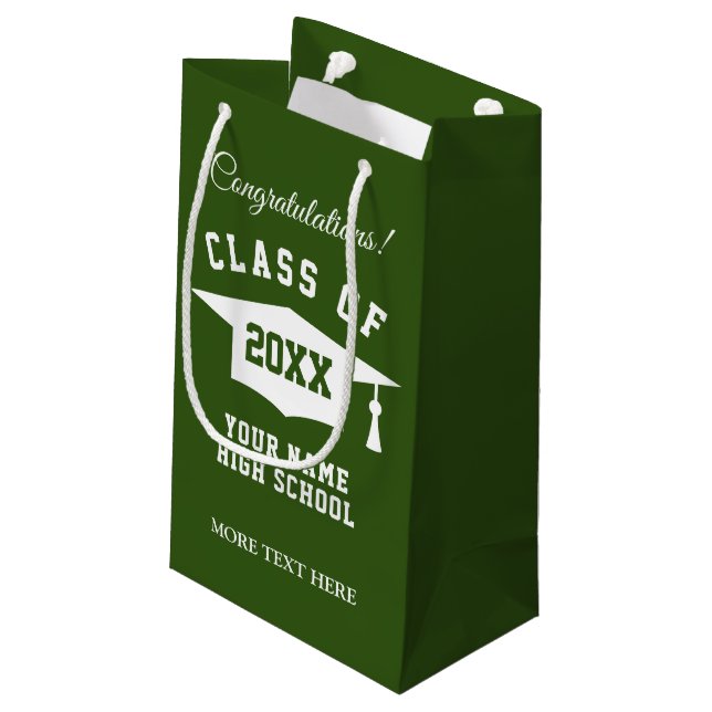 Class of 2025 green high school graduate gift bags (Back Angled)
