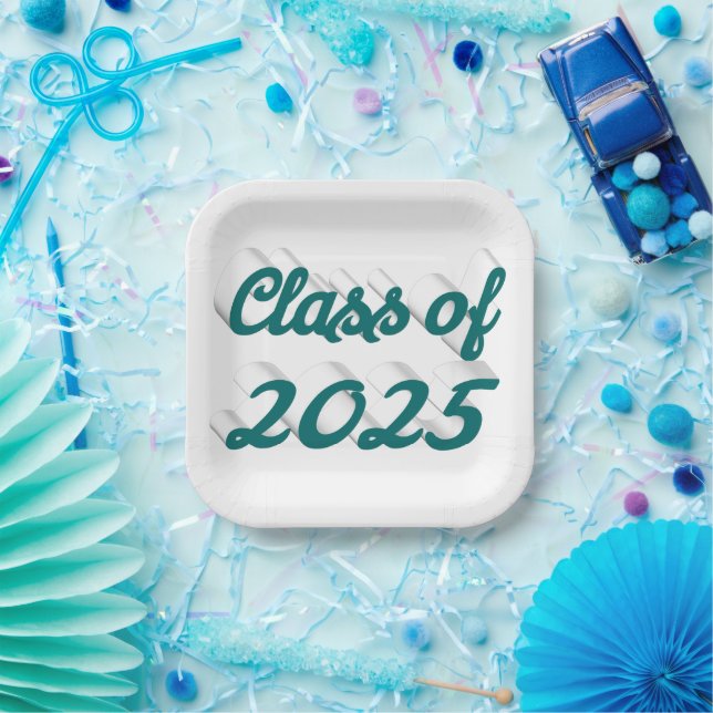 Class of 2025 green script graduation  paper plates (Party)
