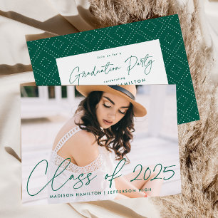 Class of 2025 Green Script Graduation Party Invitation