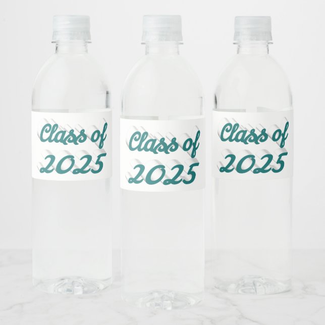 Class of 2025 green script graduation  water bottle label (Bottles)