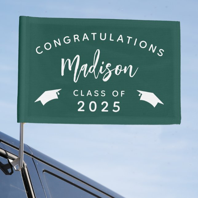 Class of 2025 Green White Script Graduation Car Flag (Creator Uploaded)