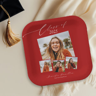 Class Of 2025 Minimalist Photo Grad Party Paper Plates