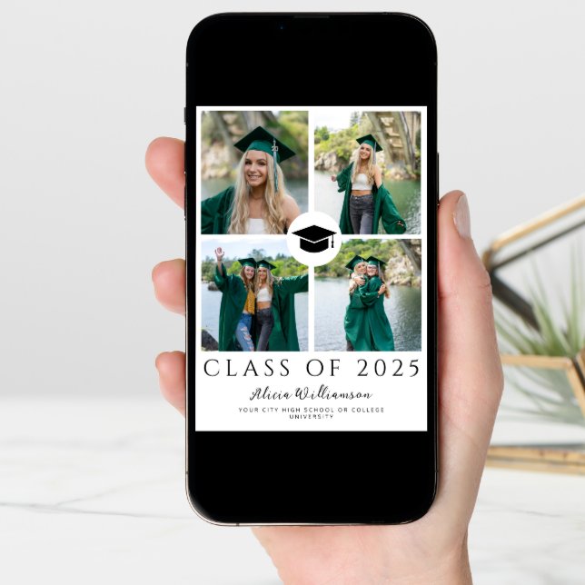Class of 2025 modern 5 photo collage graduation announcement (Front Digital)