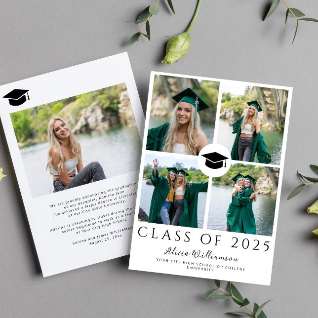 Class of 2025 modern 5 photo collage graduation announcement (Creator Uploaded)