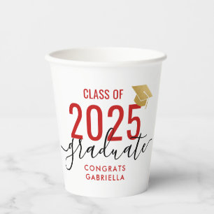 Class of 2025 Modern Red Graduation Party Paper Cups