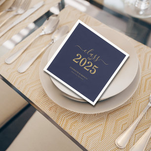 Class of 2025 Navy Blue Gold Graduation Party Napkins