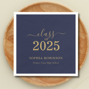 Class of 2025 Navy Blue Gold Graduation Party Napkins