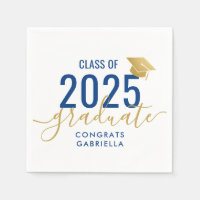 Class of 2025 Navy Blue Gold Graduation Party
