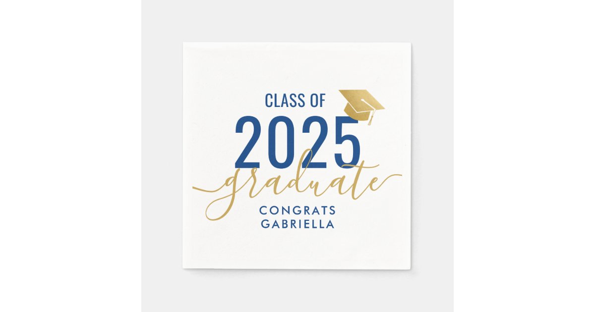 Class of 2025 Navy Blue Gold Graduation Party Napkins | Zazzle