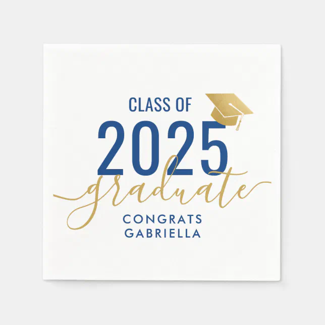 Class of 2025 Navy Blue Gold Graduation Party Napkins | Zazzle