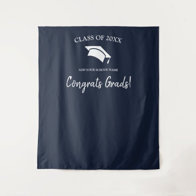 Class of 2025 Navy Blue Graduation Backdrop (Front)