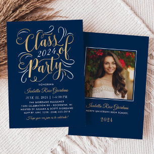 Class of 2025 Navy Gold Graduation Party Photo Invitation