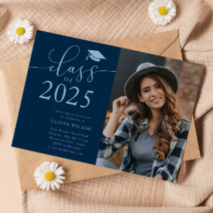 Class of 2025 Navy Graduation Party Photo  Invitation