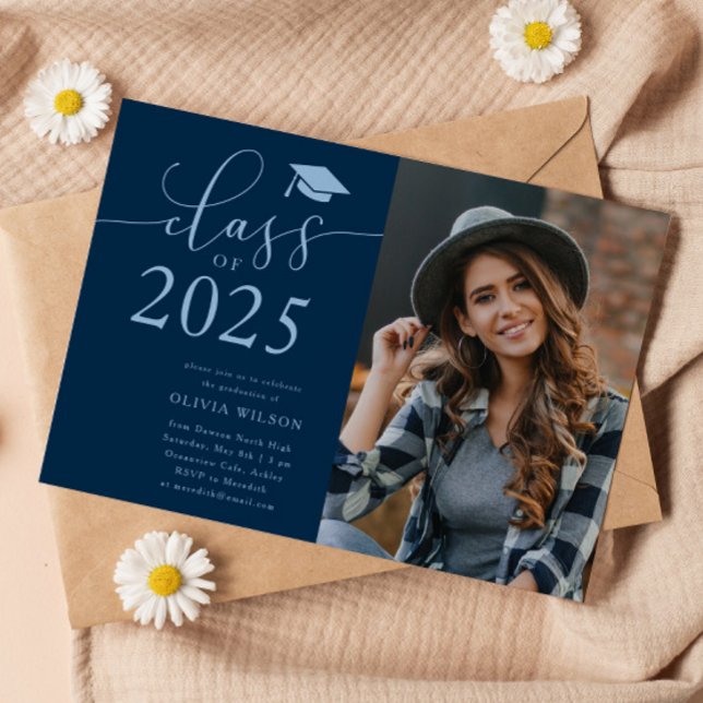 Class of 2025 Navy Graduation Party Photo  Invitation (Creator Uploaded)