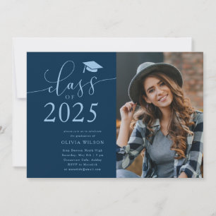 Class of 2025 Navy Graduation Party Photo Invitation