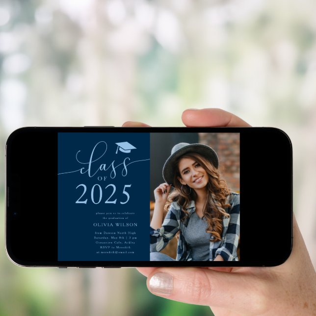 Class of 2025 Navy Graduation Party Photo  Invitation (Front Digital)