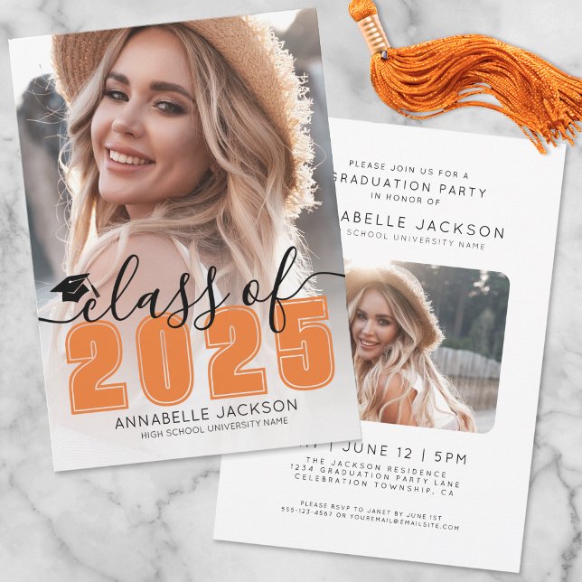Class Of 2025 Orange Graduate Photo Graduation Invitation (Class Of 2025 Orange Graduate Photo Graduation Invitation)