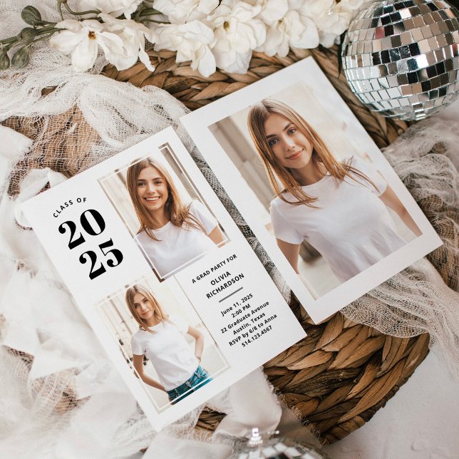Class of 2025 | Photo Black and White Grad Party Invitation (Creator Uploaded)