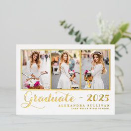 Class of 2025 Photo Collage Graduation Foil Invitation