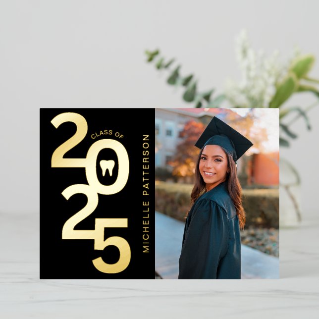 Class of 2025 Photo Dental School Graduation Foil Invitation (Standing Front)
