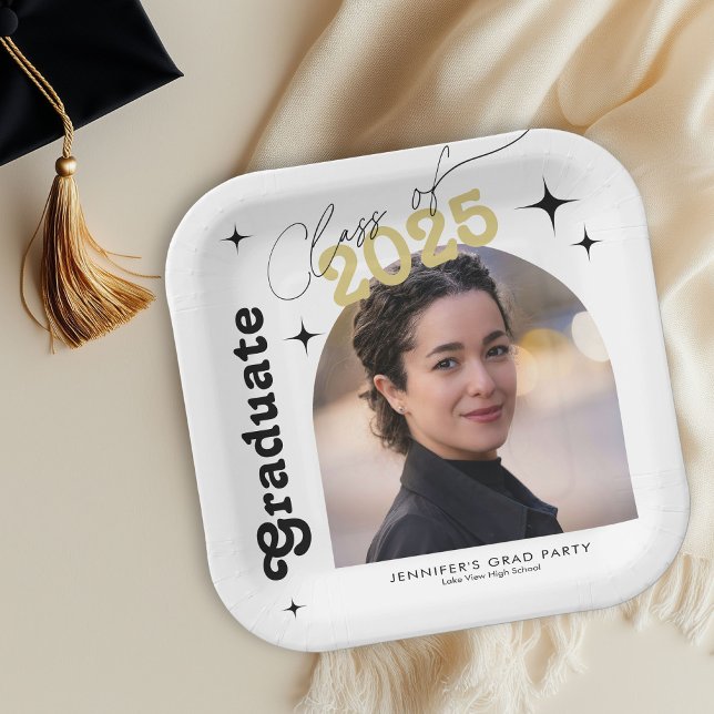 Class Of 2025 Photo Graduation Party Retro Paper Plates (Creator Uploaded)