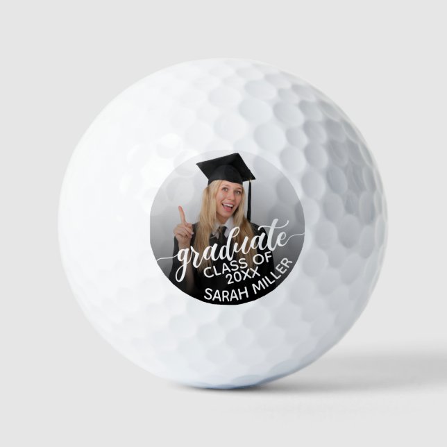 Class of 2025 Photo & Name Custom Graduation Black Golf Balls (Front)