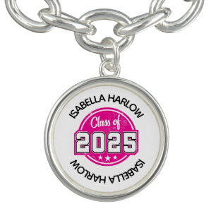 Class of 2025 Pink Graduate Name Bracelet