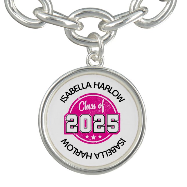 Class of 2025 Pink Graduate Name Bracelet (Design)