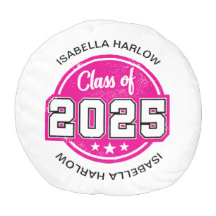 Class of 2025 Pink Graduate Name Pouf