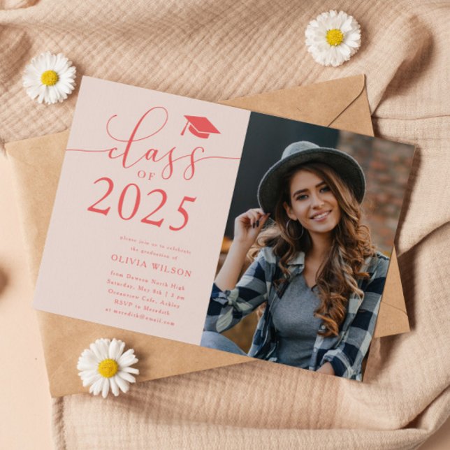 Class of 2025 Pink Graduation Party Photo  Invitation (Creator Uploaded)