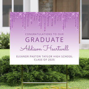 Class of 2025 Purple Glitter Graduation Yard Sign
