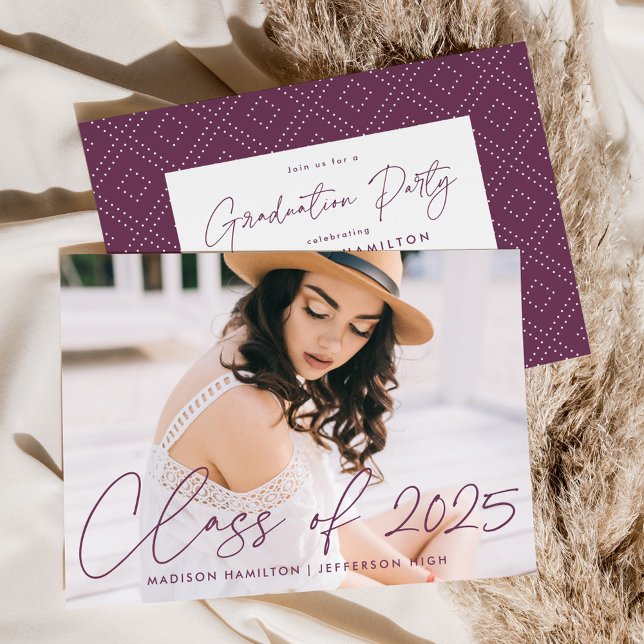Class of 2025 Purple Script Graduation Party Invitation (Creator Uploaded)