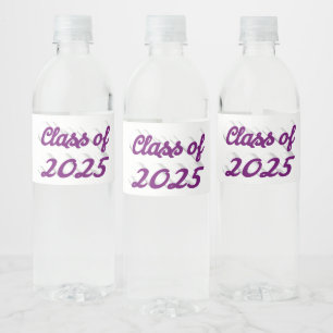 Class of 2025 purple script graduation water bottle label