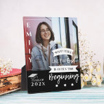 Class Of 2025 Quote Photo Graduation Announcement Plaque<br><div class="desc">Class Of 2025 Quote Photo Graduation Announcement plaque . The design has space to add your senior grad's photo , name and year . The design has an inspirational quote WHEN IT FEELS LIKE THE END IT IS OFTEN THE BEGINING written in a pretty typography style .customize the plaque by...</div>