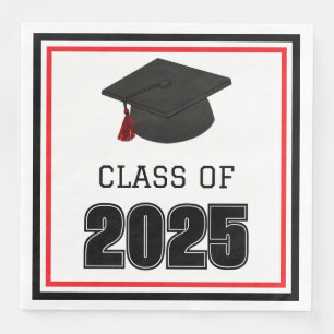 Class of 2025 Red and Black Paper Dinner Napkins