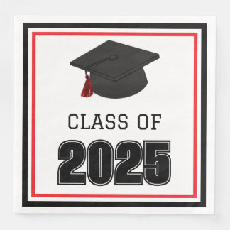 Class of 2025 Red and Black Paper Dinner Napkins