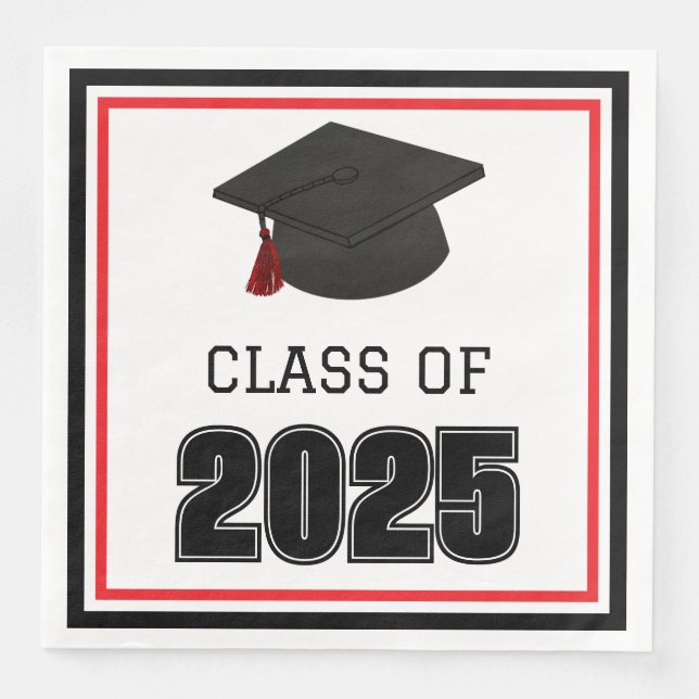 Class of 2025 Red and Black Paper Dinner Napkins (Front)