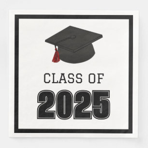 Class of 2025 Red and Black Tassel Paper Dinner Napkins